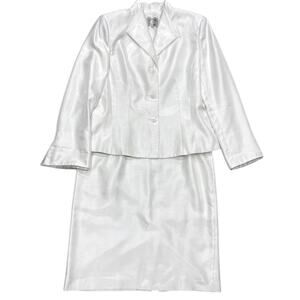 Le Suit 14 Shiny Ivory White Skirt Blazer Suit Wedding Vow Renewal Formal Bridal